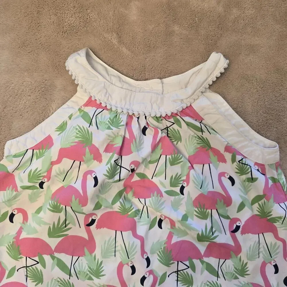 Gymboree Girls White Pink Green Flamingo Printed Blouse Shirt Top Size 6